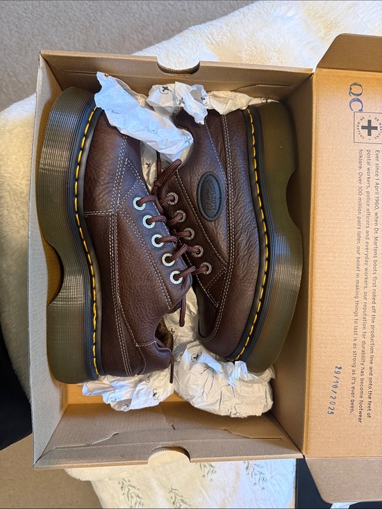 Dr. Martens Shoes - Dr. Martens Brown Leather Low-Top Lace-Up Loafers with Yellow Stitching
